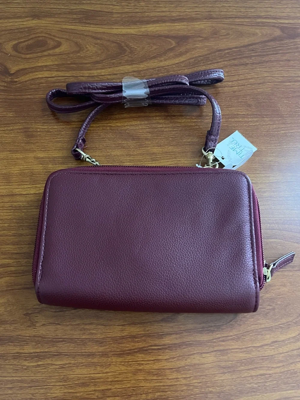NWT TIME & TRU Crossbody Organizing Purse Wallet Faux Vegan Phone Burgundy New